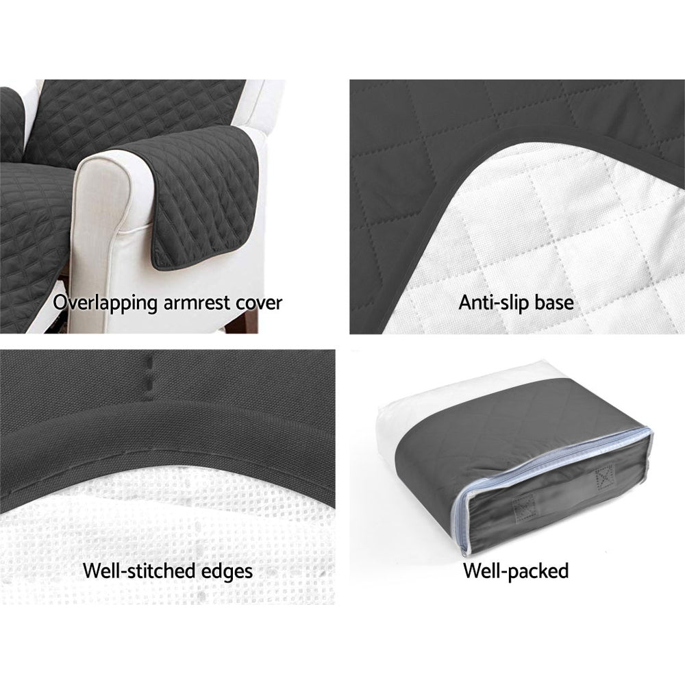 Artiss Dark Grey Microfibre Slipcover for 1-Seater Sofa - Pet-Friendly Quilted Protection