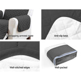 Artiss Dark Grey Microfibre Slipcover for 1-Seater Sofa - Pet-Friendly Quilted Protection - Close-Up Angle