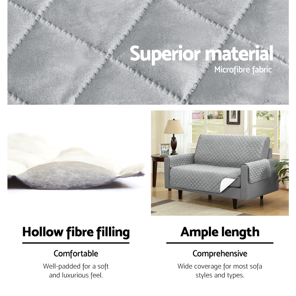 Artiss Quilted Microfibre Sofa Cover for 2-Seater Couch - Grey Lounge Protector