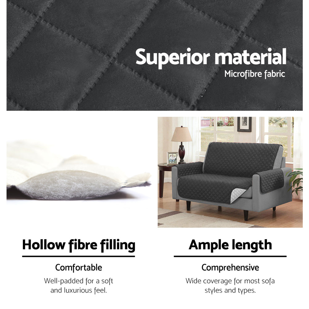 Quilted Dark Grey 3-Seater Sofa Protector Cover by Artiss - Anti-Scratch Microfibre Slipcover