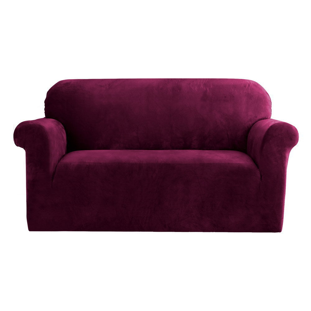 Artiss Ruby Red Stretch Velvet 2-Seater Sofa Slipcover for Ultimate Protection