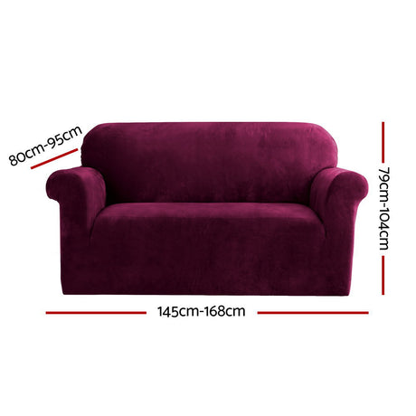 Artiss Ruby Red Stretch Velvet 2-Seater Sofa Slipcover for Ultimate Protection