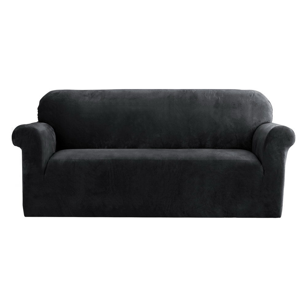 Artiss Plush Velvet Couch Cover for 3-Seater Sofa in Elegant Black