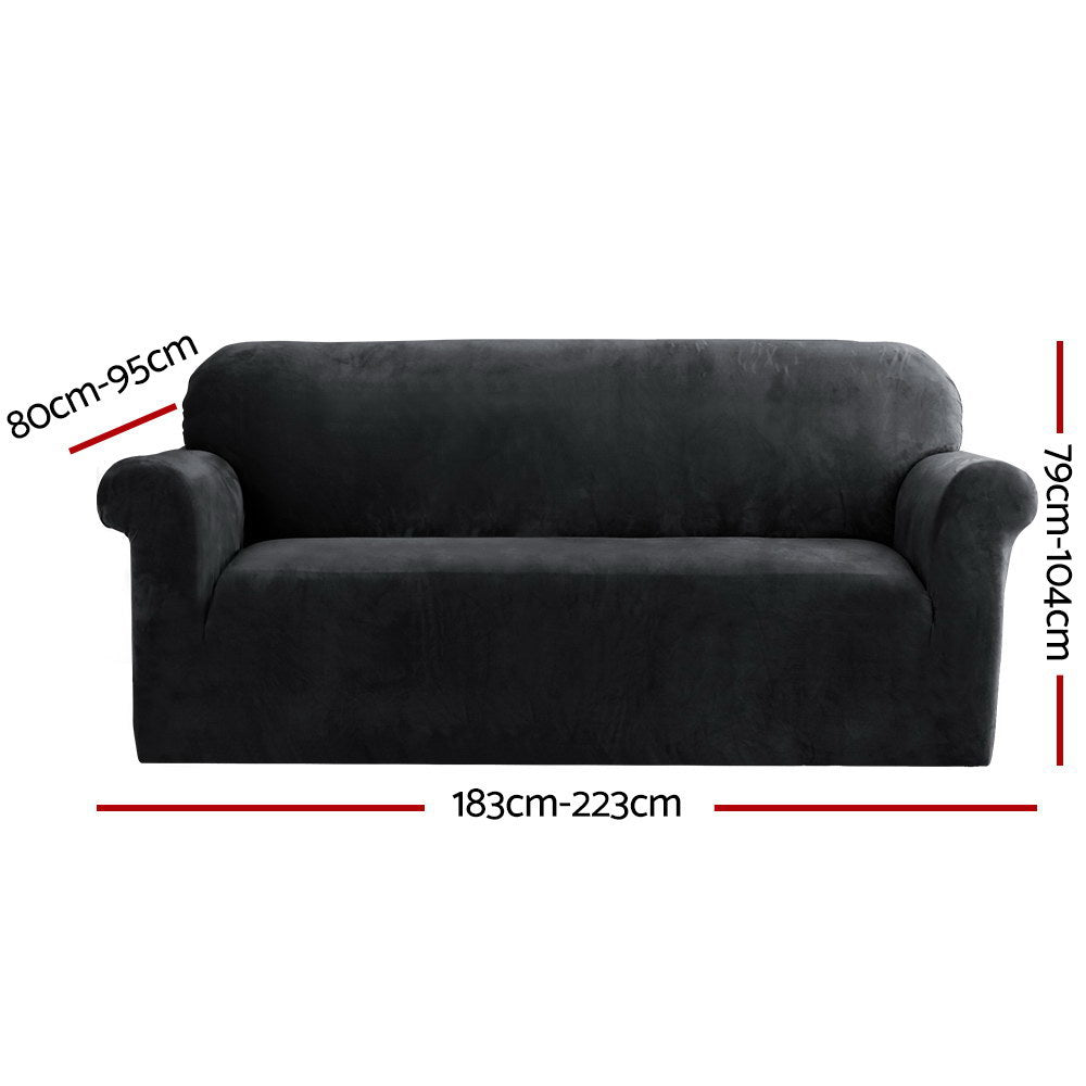 Artiss Plush Velvet Couch Cover for 3-Seater Sofa in Elegant Black