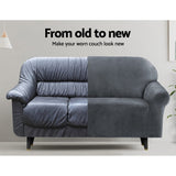 Artiss Stretchable Grey Velvet Couch Cover for 3-Seater Sofa