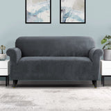 Artiss Stretchable Grey Velvet Couch Cover for 3-Seater Sofa