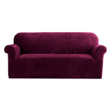 Artiss Stretchable Velvet 3-Seater Sofa Slipcover - Ruby Red Plush Protection