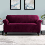 Artiss Stretchable Velvet 3-Seater Sofa Slipcover - Ruby Red Plush Protection