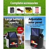 Giantz 5km Solar-Powered Electric Fence Energiser with 500m Rope and Warning Signs - Rear View