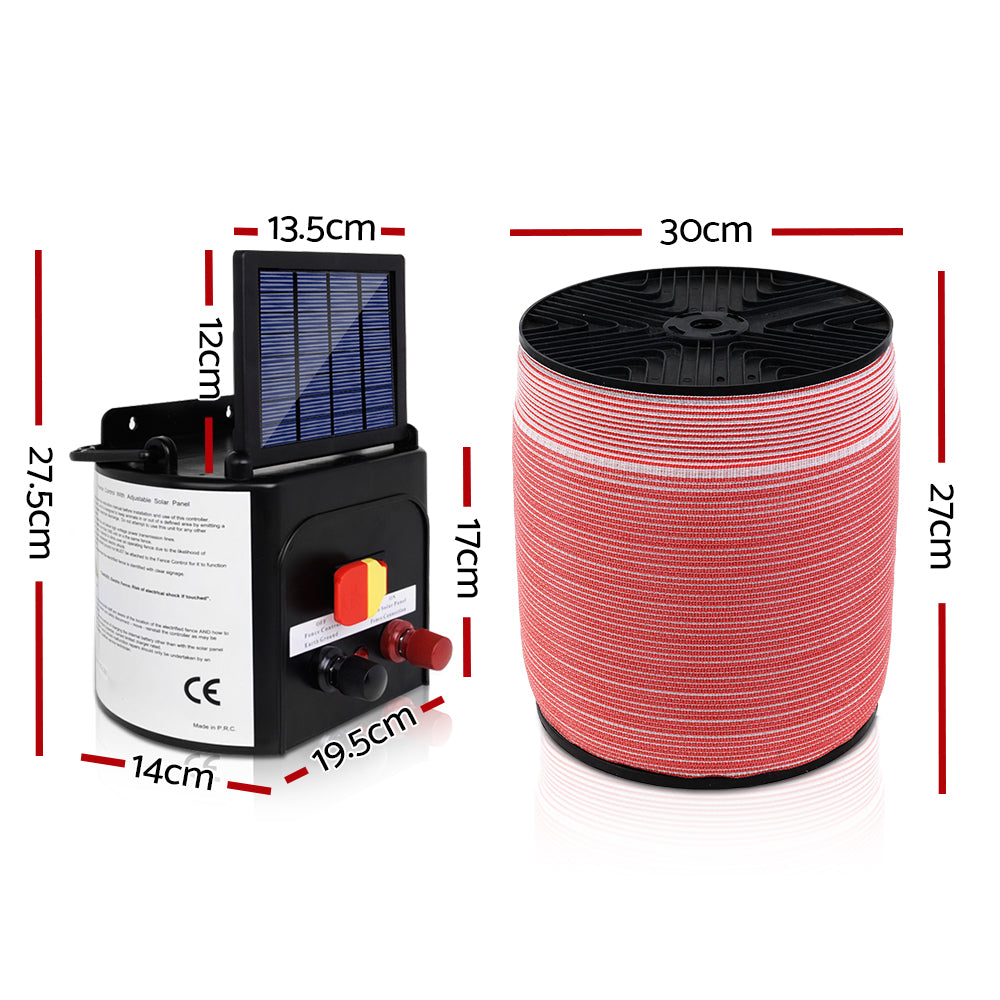 Solar-Powered 3km Electric Fence Energiser Set with 1200m High-Visibility Polytape