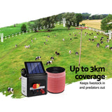 Solar-Powered 3km Electric Fence Energiser Set with 1200m High-Visibility Polytape