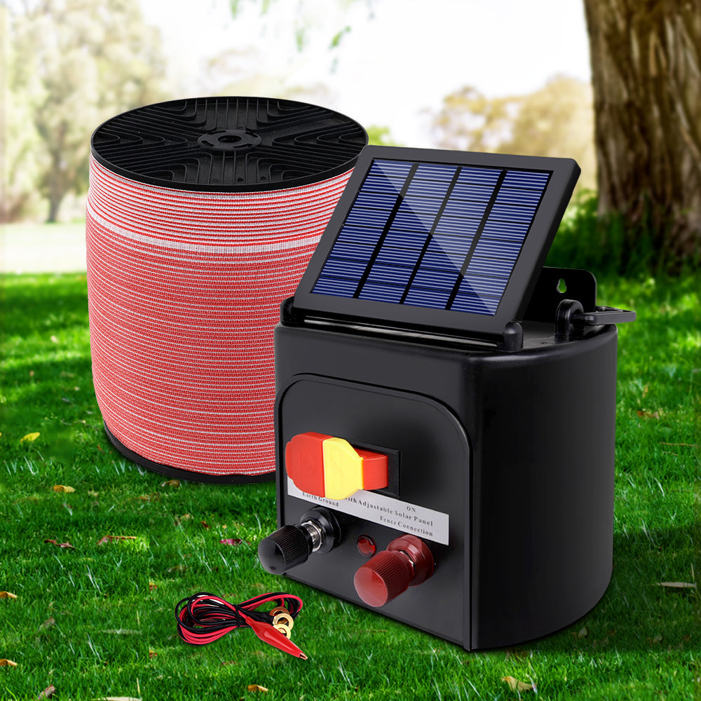 5km Solar-Powered Electric Fence Energiser with 1200m Polytape and Warning Signs