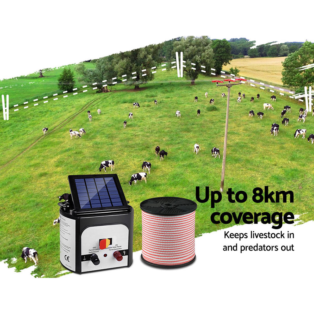 Solar-Powered 8km Electric Fence System with 400m Tape and 25 Insulators