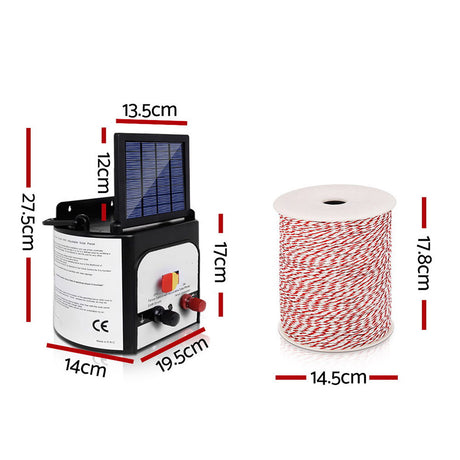 Solar-Powered 8km Electric Fence Energiser Kit with 500m Polywire & 25 Insulators