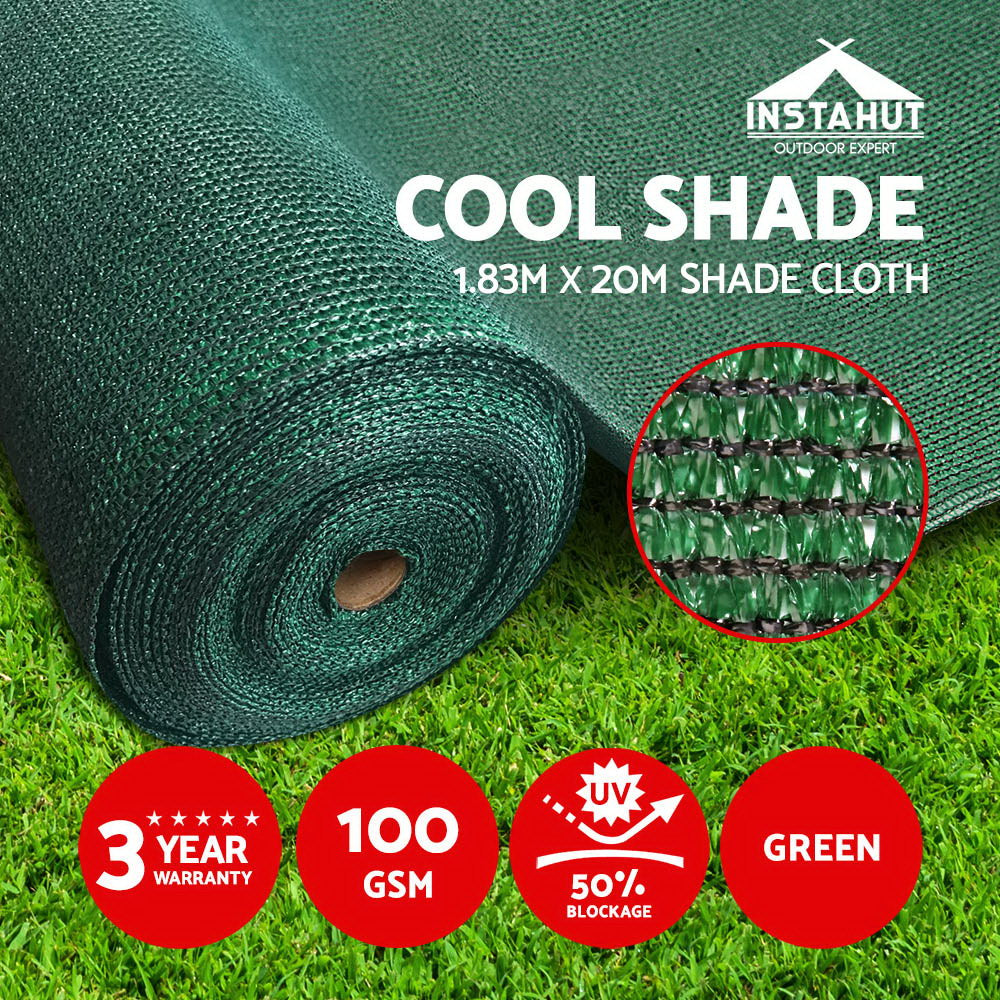 50% Shade Block Green UV-Resistant Shade Cloth Roll - 1.83m x 20m for Plants and Greenhouses