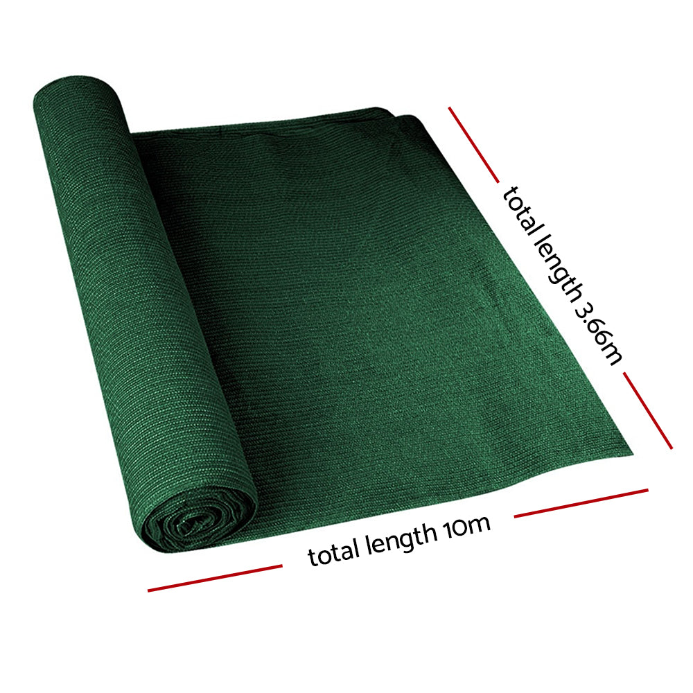 Premium Green 90% UV-Resistant Shade Cloth Roll - 3.66m x 10m, 195gsm for Ultimate Plant Protection and Greenhouse Applications