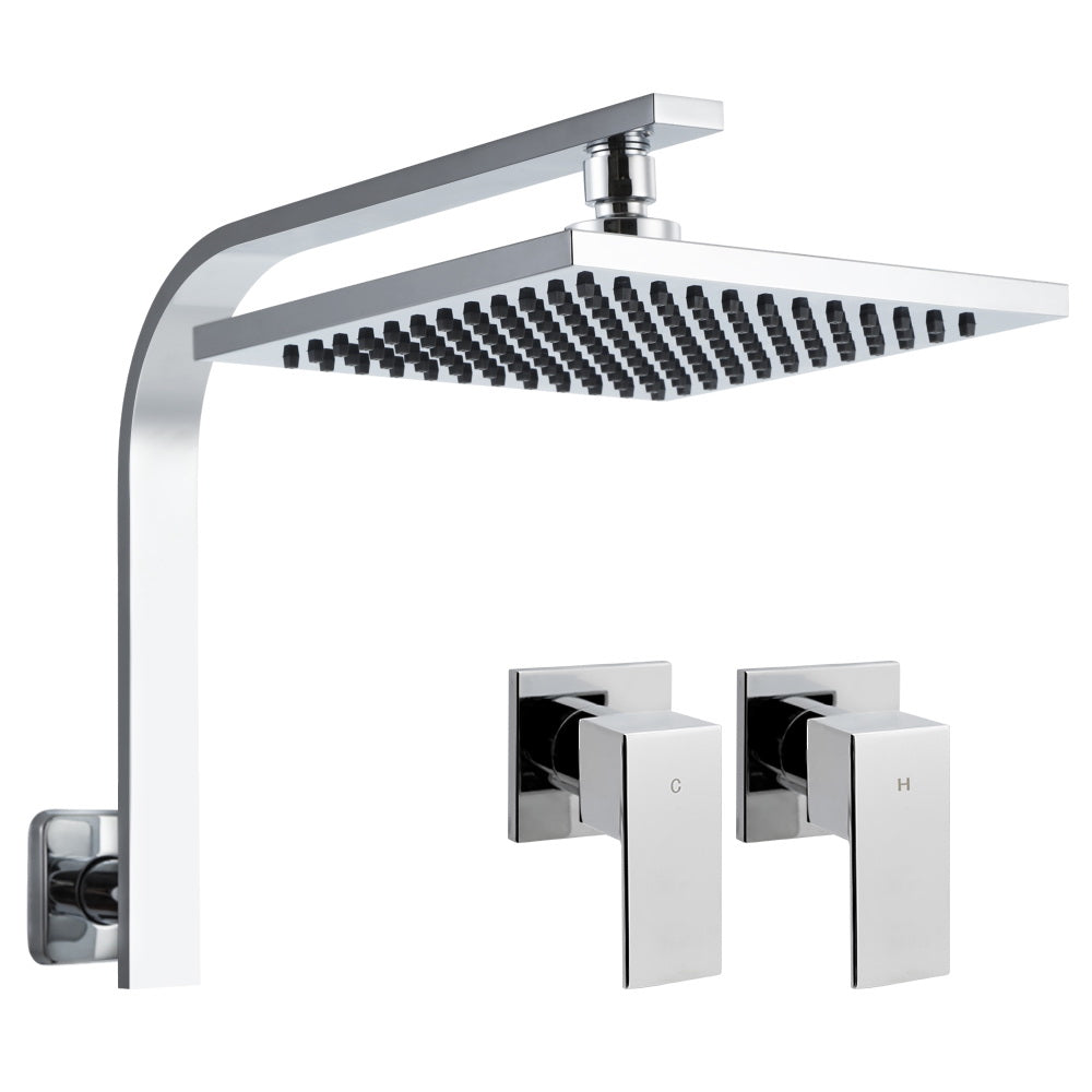 Cefito Luxury 8" Rainfall Shower Head Set with High-Pressure Wall Arm and Chrome Taps