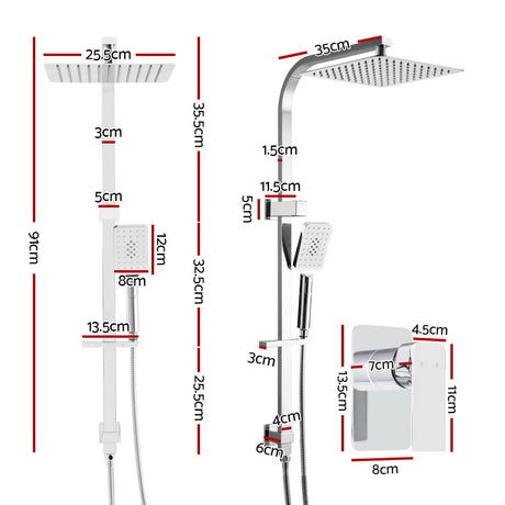 Cefito Luxurious 10-Inch Chrome Rainfall Shower Head and Mixer Set with High-Performance Handheld Option