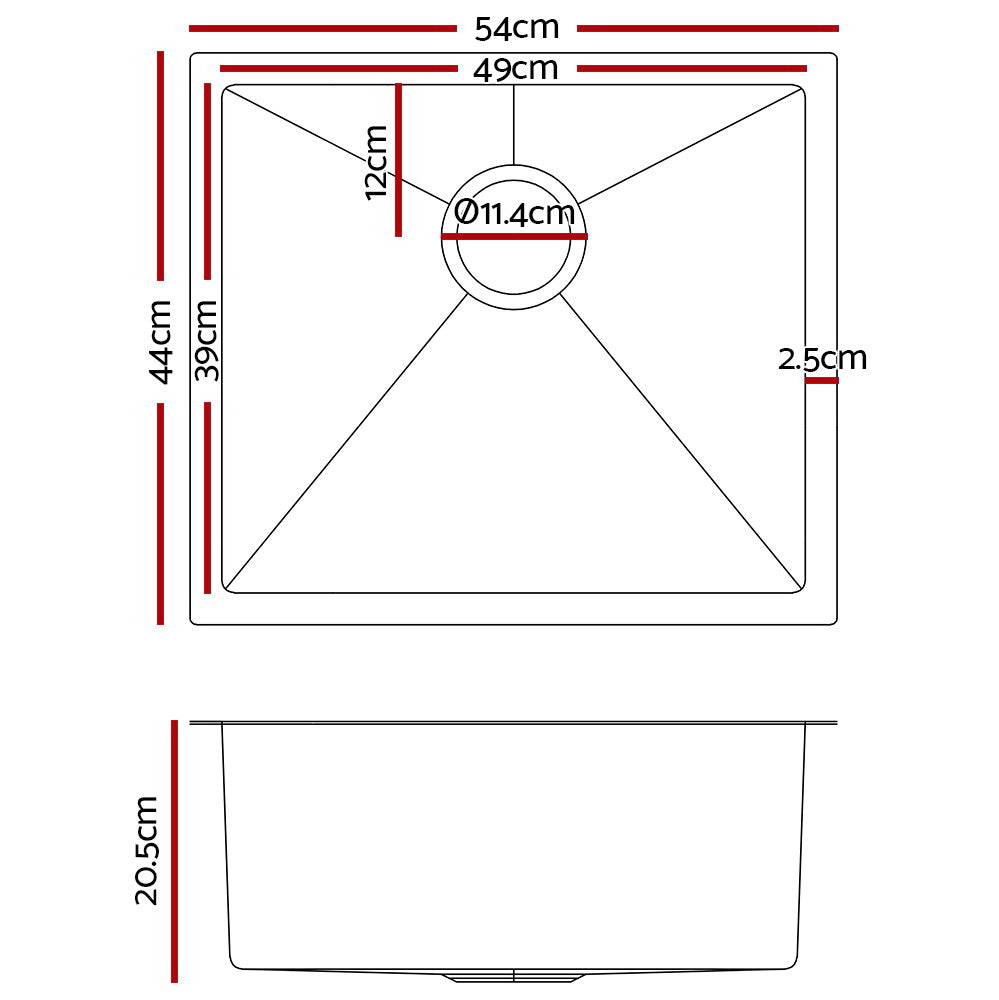 Cefito 54cm x 44cm Premium Black Stainless Steel Kitchen Sink – Multifunctional Under/Top/Flush Mount Design