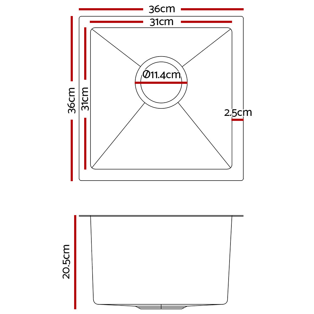 Cefito 36cm Premium 304 Stainless Steel Kitchen Sink - Flexible Installation & Elegant Design