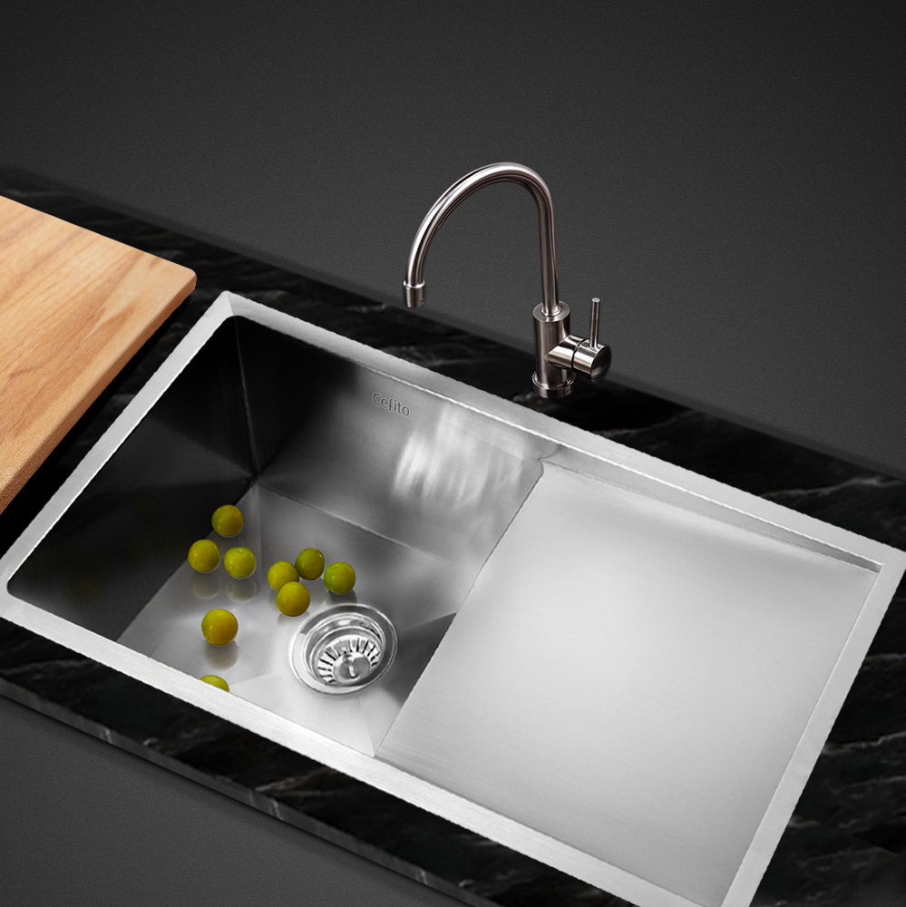 Cefito 75cm x 45cm Artisan Crafted 304 Stainless Steel Kitchen Sink - Flexible Installation Options in Polished Silver