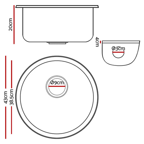 Cefito 430MM Round Black Granite Kitchen Sink - Stylish Under/Topmount Basin for Modern Kitchens