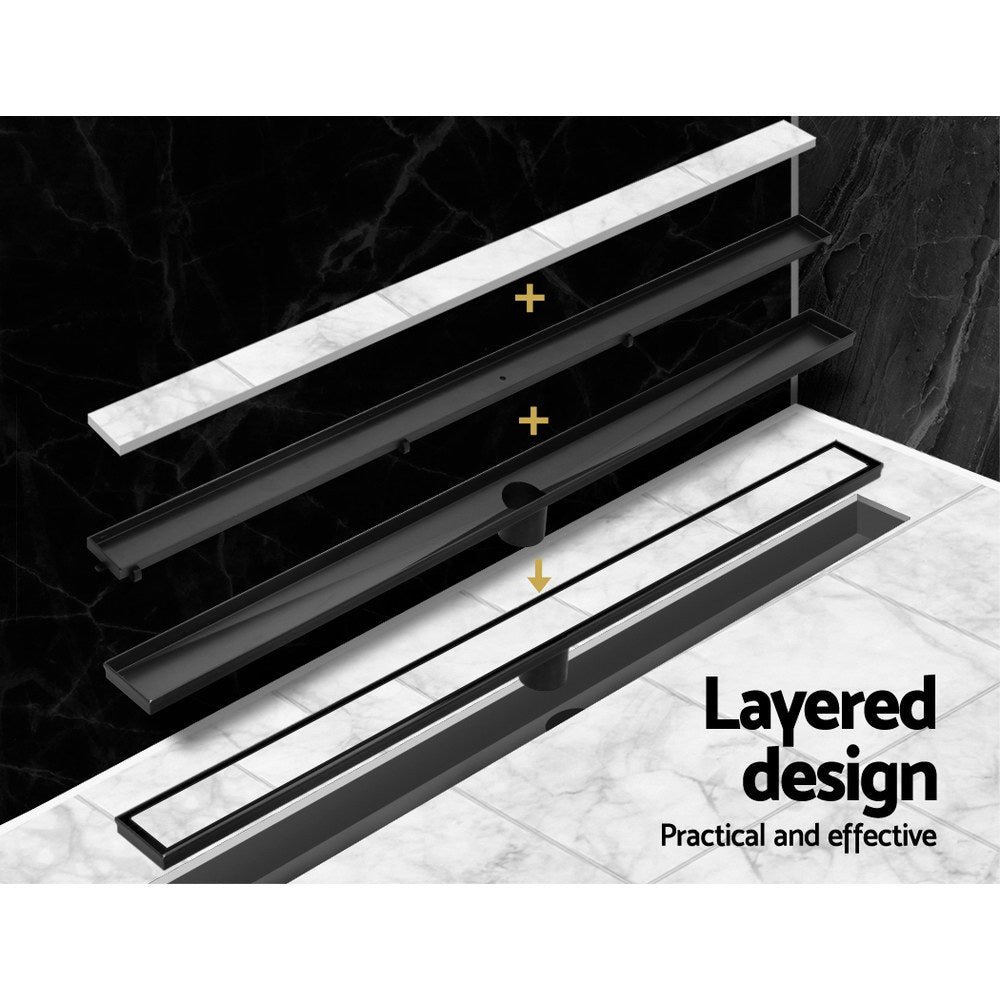 Cefito Premium 900MM Black Stainless Steel Shower Drain Grate with Tile Insert Design