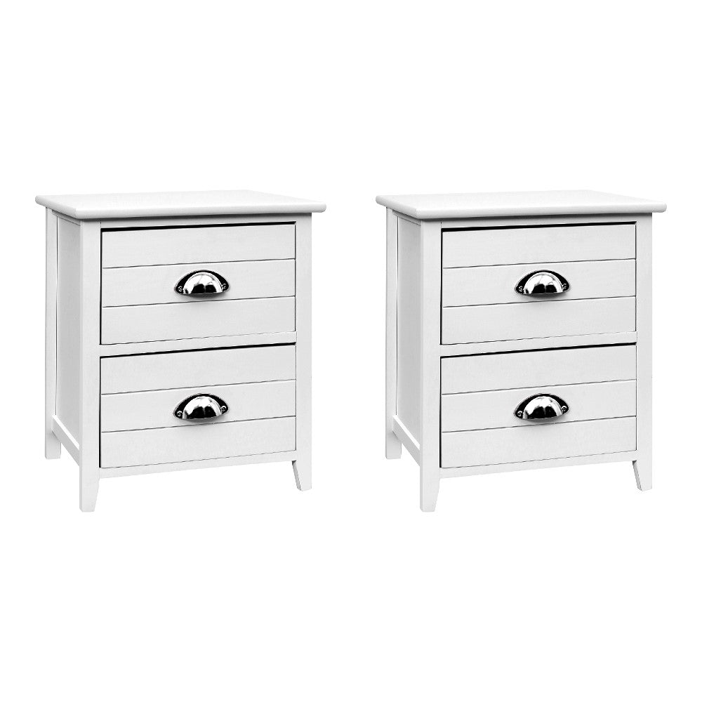 Artiss Vintage Chic Bedside Table Set - 2 Drawer Nightstands in White