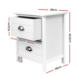 Artiss Vintage Chic Bedside Table Set - 2 Drawer Nightstands in White - Side View