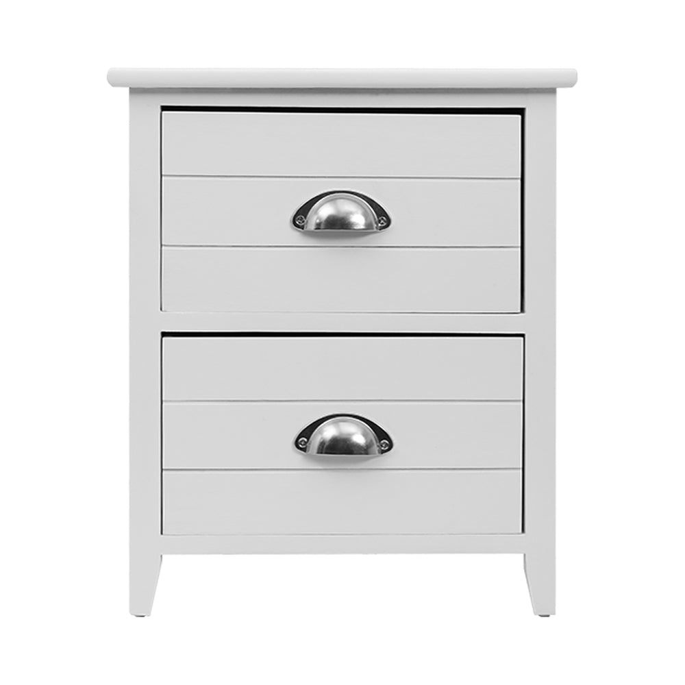 Artiss Vintage Chic Bedside Table Set - 2 Drawer Nightstands in White