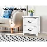 Artiss Vintage Chic Bedside Table Set - 2 Drawer Nightstands in White - Rear View