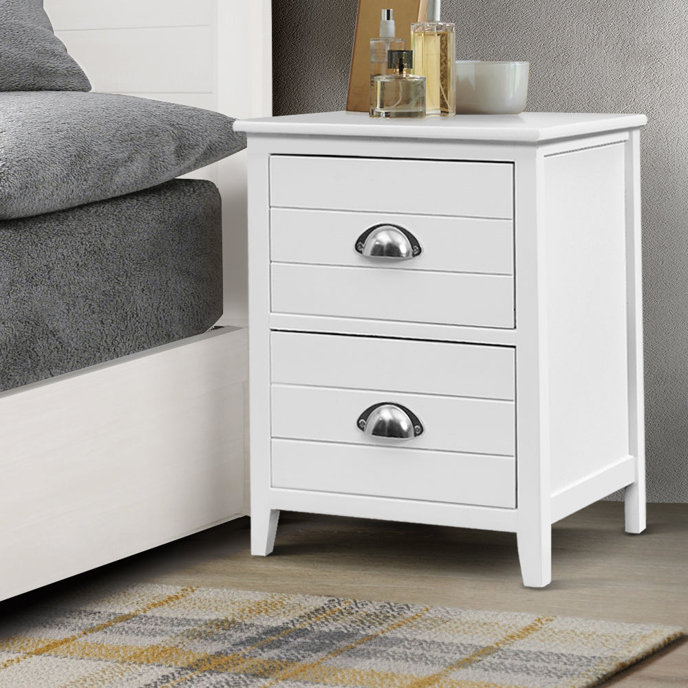 Artiss Vintage Chic Bedside Table Set - 2 Drawer Nightstands in White