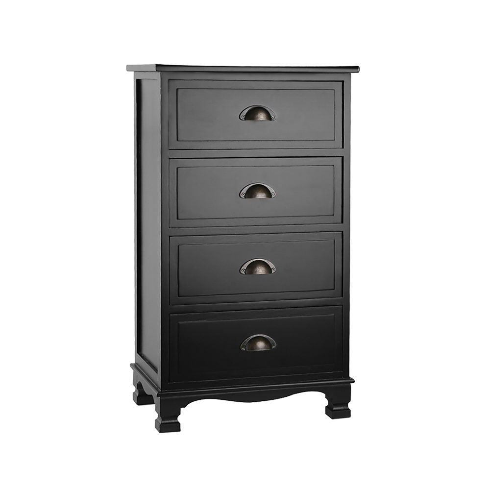 Artiss Retro Black Nightstand with 4 Drawer Storage Chest