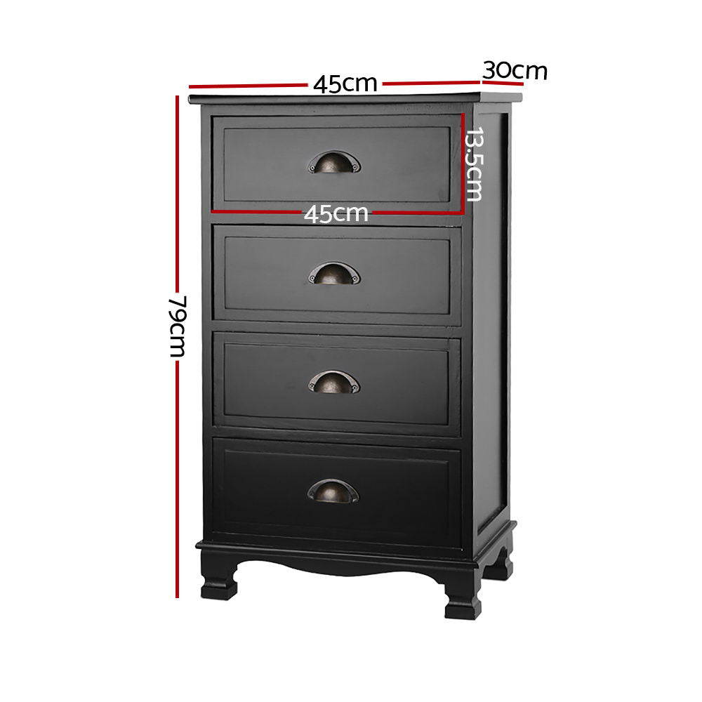 Artiss Retro Black Nightstand with 4 Drawer Storage Chest