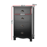 Artiss Retro Black Nightstand with 4 Drawer Storage Chest - Side View