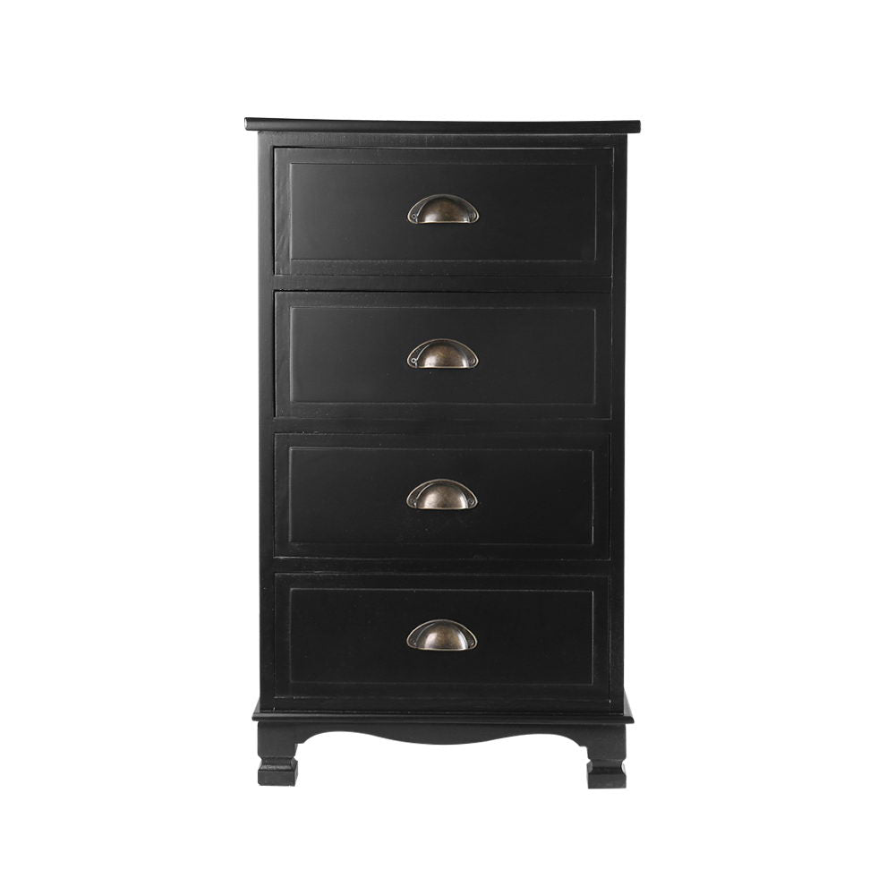 Artiss Retro Black Nightstand with 4 Drawer Storage Chest