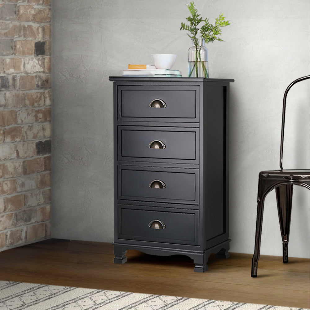 Artiss Retro Black Nightstand with 4 Drawer Storage Chest