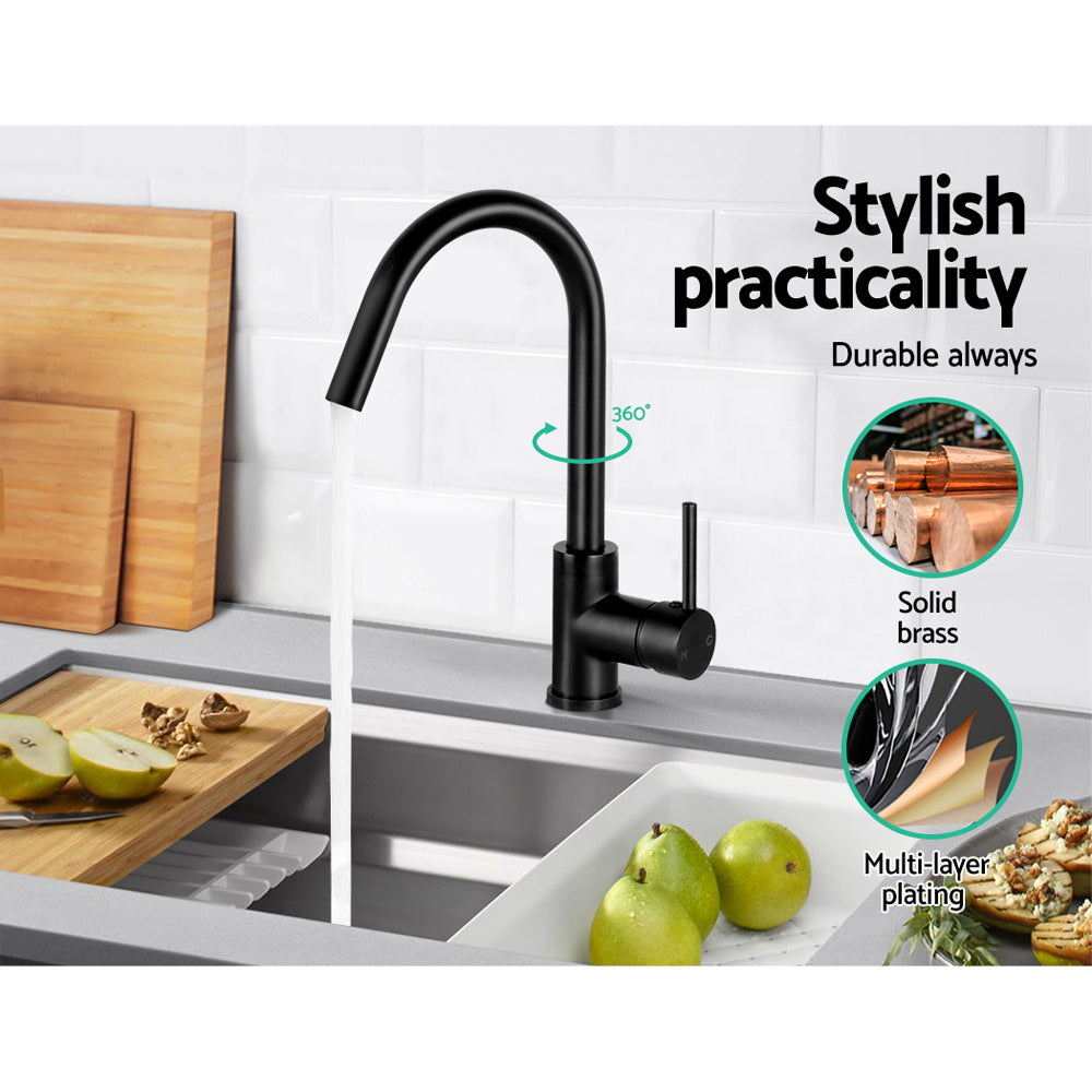 Cefito Matte Black Gooseneck Kitchen Faucet - Elegant Mixer Tap