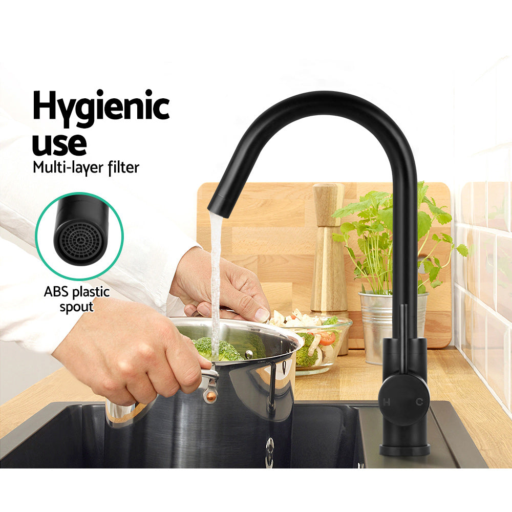 Cefito Matte Black Gooseneck Kitchen Faucet - Elegant Mixer Tap