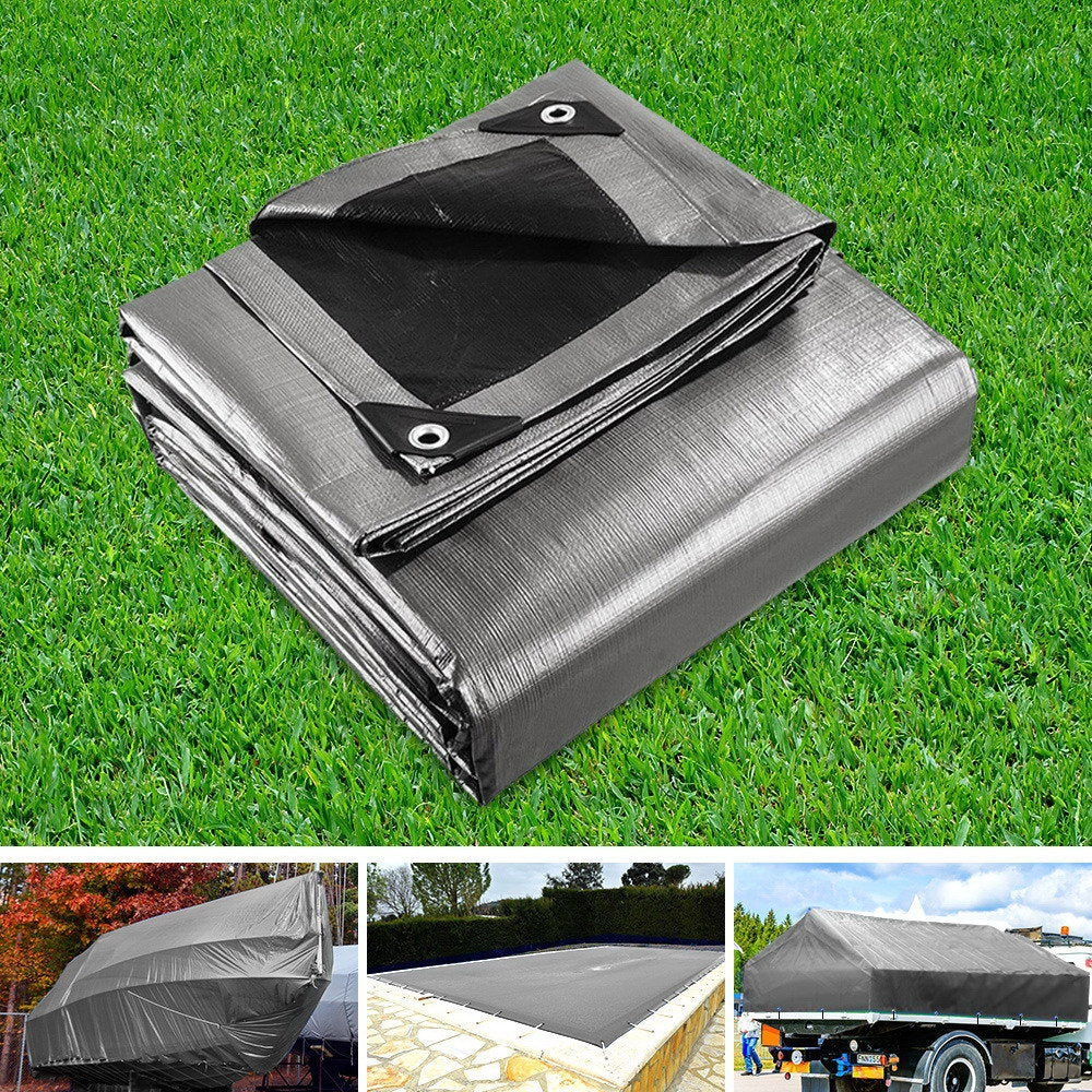 Instahut Heavy Duty 3.6x4.8m Waterproof Poly Tarp - Silver UV-Resistant Cover