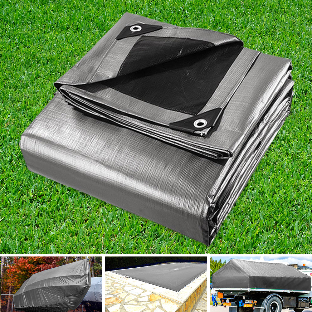 Instahut Heavy Duty 3.6x4.8m Waterproof Poly Tarp - Silver UV-Resistant Cover