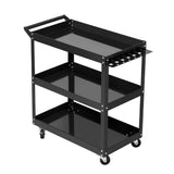 Heavy-Duty 3-Tier Steel Tool Trolley with Lockable Castors and Tool Organizer in Black