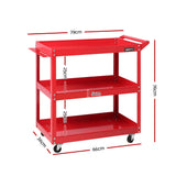 3-Tier Heavy-Duty Red Tool Cart - Giantz Steel Mechanic Storage Trolley