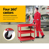 3-Tier Heavy-Duty Red Tool Cart - Giantz Steel Mechanic Storage Trolley