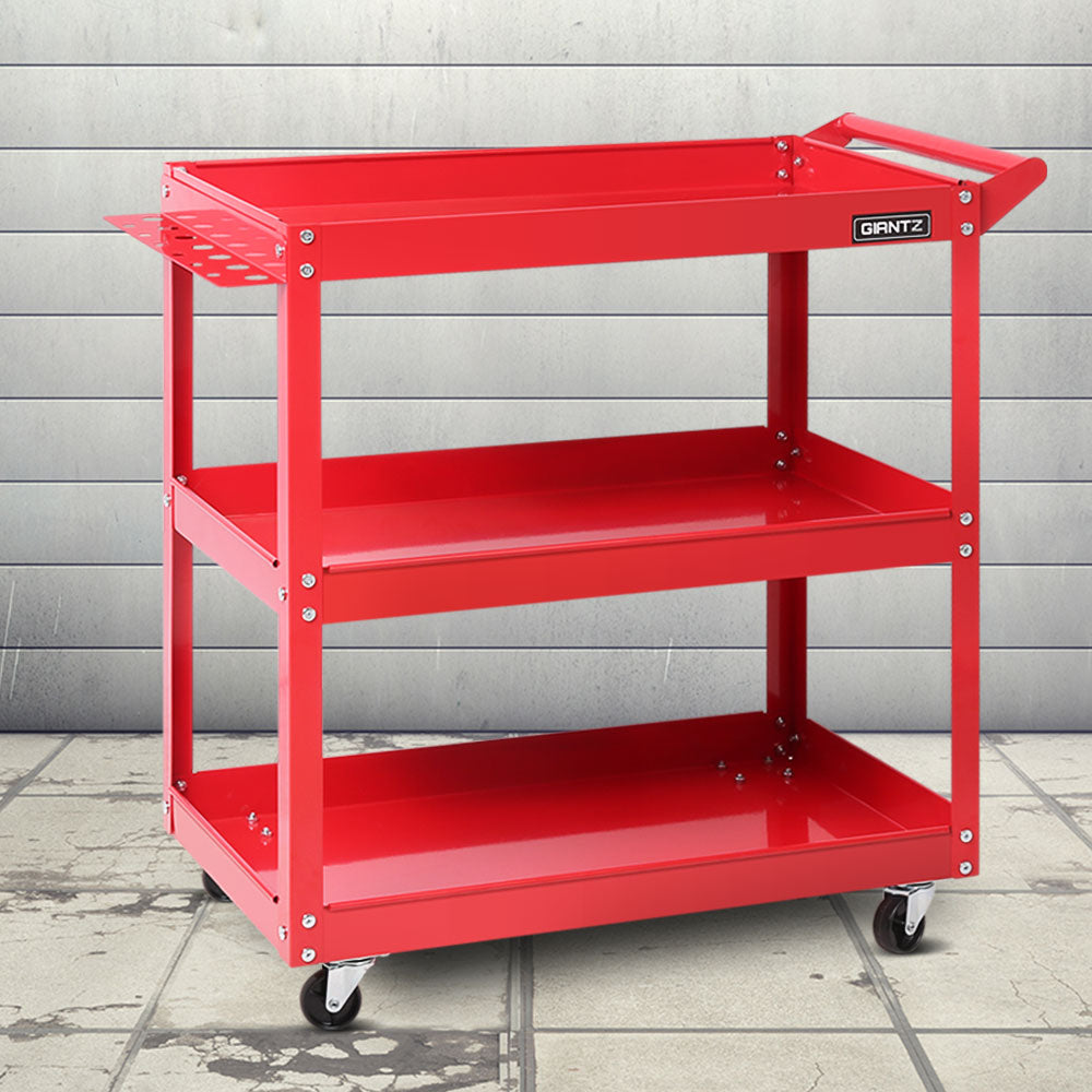 3-Tier Heavy-Duty Red Tool Cart - Giantz Steel Mechanic Storage Trolley