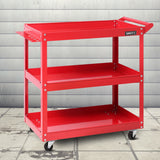 3-Tier Heavy-Duty Red Tool Cart - Giantz Steel Mechanic Storage Trolley