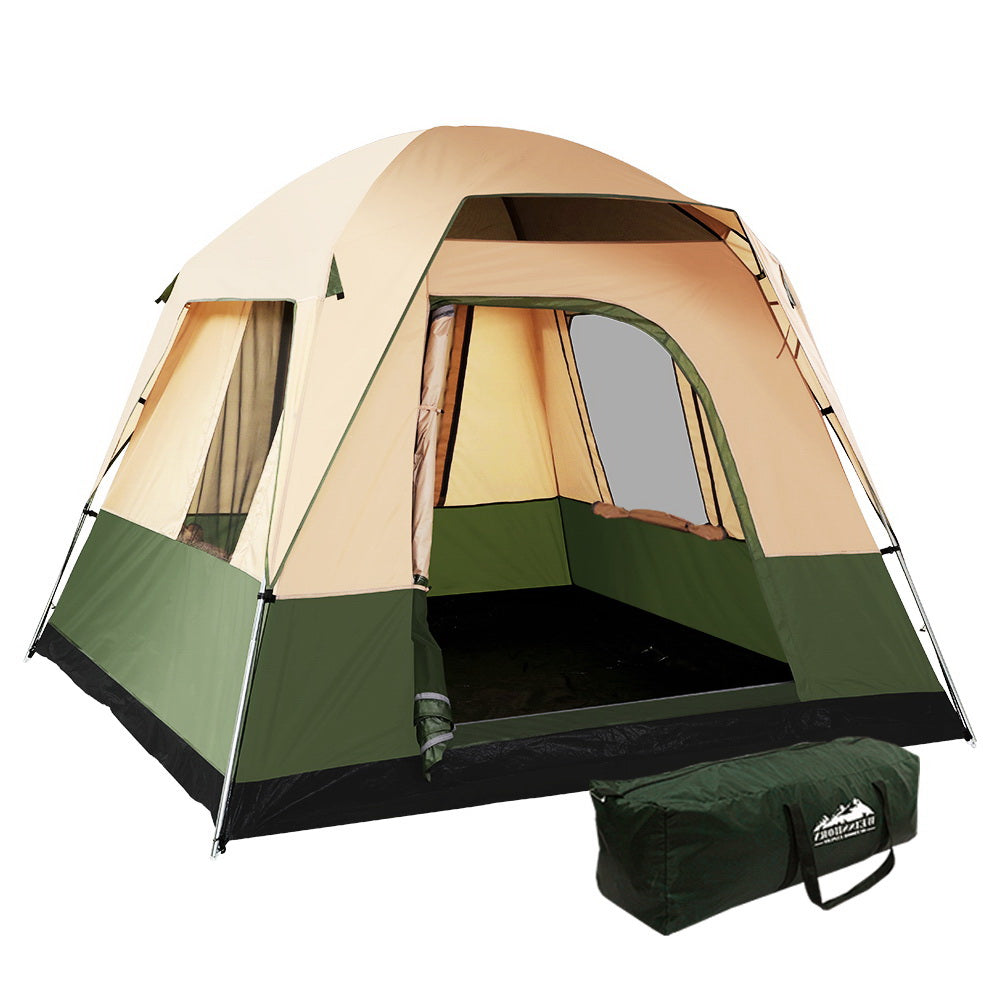 Weisshorn 4-Person Waterproof Camping Tent - Ideal for Hiking and Beach Trips, Green Canvas Design