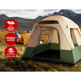 Weisshorn 4-Person Waterproof Camping Tent - Ideal for Hiking and Beach Trips, Green Canvas Design