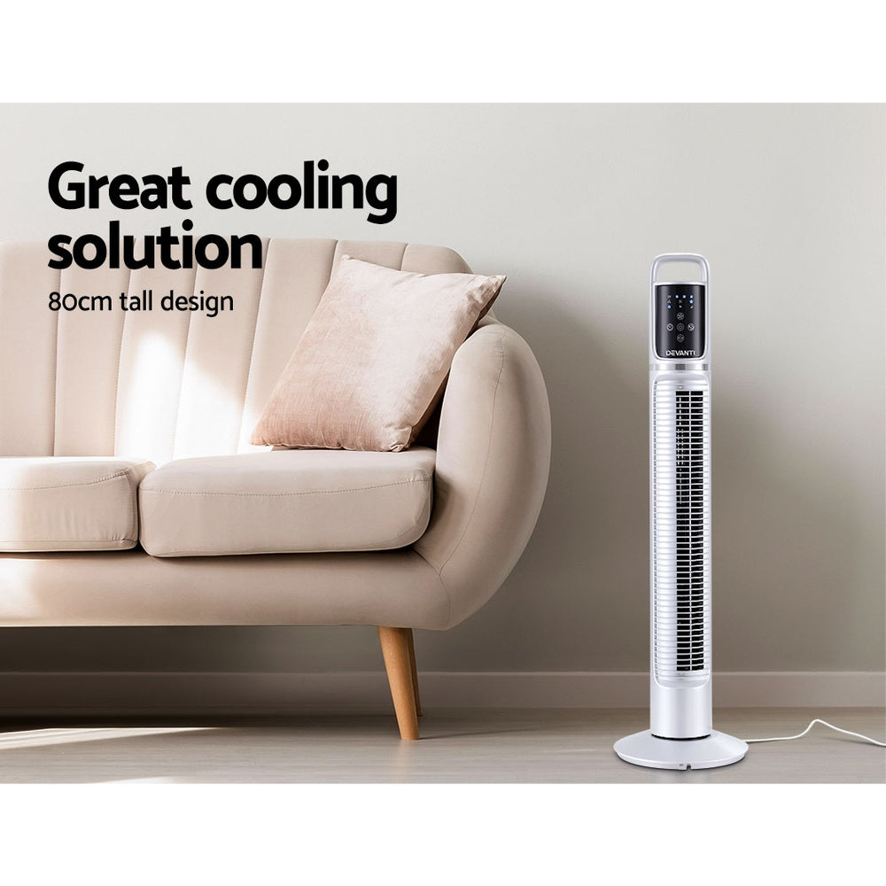 Devanti 32" Bladeless Tower Fan with Remote Control and Timer - 80cm Oscillating Design