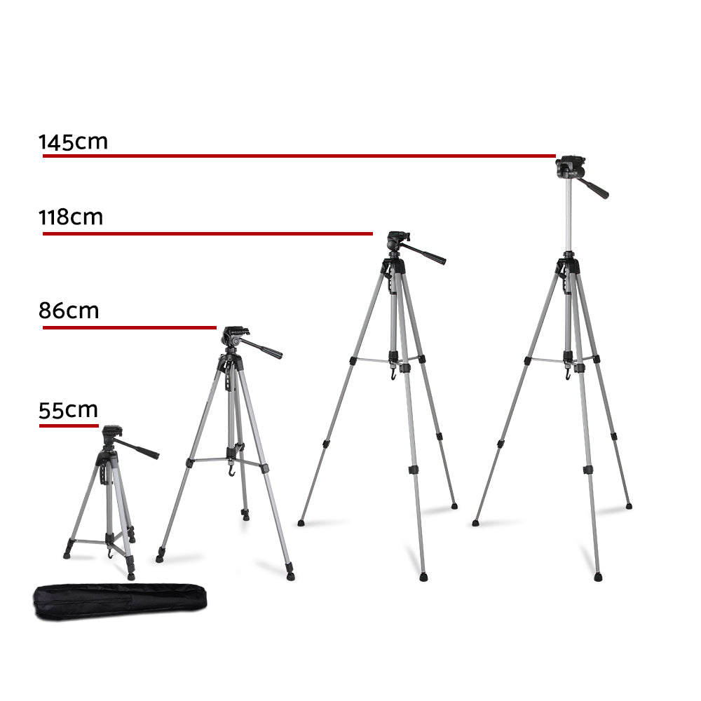 Versatile 1.45M Aluminum Tripod for Cameras and Smartphones